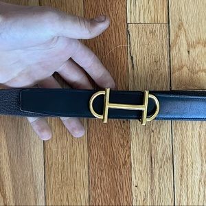 Hermès black and brown reversible belt with gold H buckle
